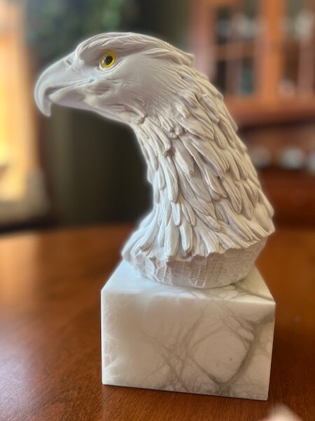 White Eagle Head Marble Bust Statue Alabaster Base Trophies Awards